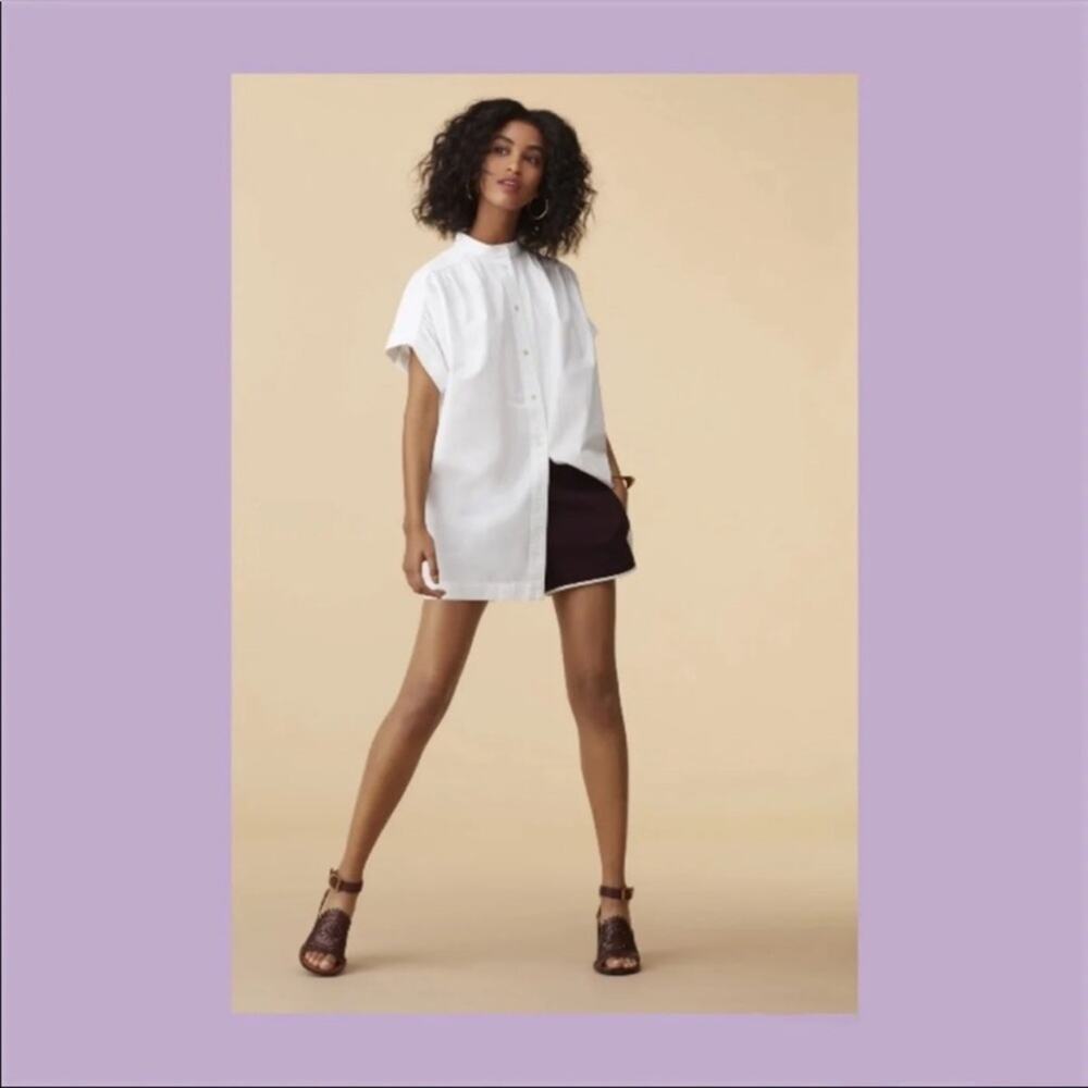 Aritzia White Short-Sleeve Button-Up Tunic - Picture 3 of 10